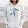 White hoodie with Little Saint Germain Lake Wisconsin graphic and compass