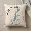 Cream pillow with Jordan Lake map, compass, and "North Carolina" text.