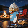 Glass of iced coffee with whipped cream and New Hampshire map overlay.