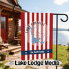 Garden flag with red and white stripes, featuring Lake Oroville map and "The Smith Family".
