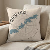 Pillow with blue map of Prior Lake, Minnesota and compass rose.