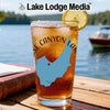 Glass of iced tea with a lemon slice, featuring "Rose Canyon Lake" and a light blue state outline.