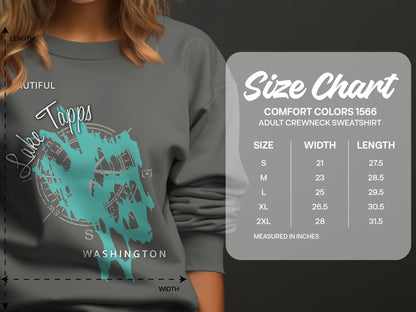 Comfort Colors 1566 sweatshirt size chart with measurements in inches.