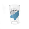 Clear glass pint glass with blue Lake Quinault map and Washington text.