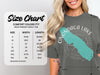 Comfort Colors 1717 heavyweight adult tee size chart with width and length measurements.