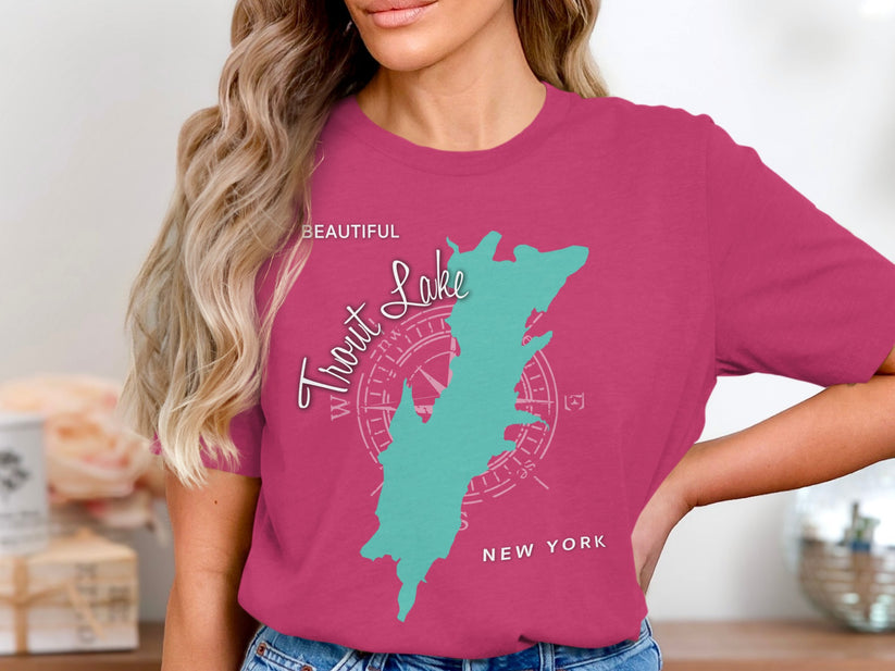 Trout Lake New York map on pink t-shirt.