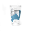 Clear glass pint glass with blue Mendenhall Lake map and "ALASKA" text.