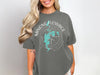 Gray t-shirt with Minong Flowage Wisconsin map and compass graphic.
