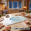 Glass cutting board featuring a Percy Priest Lake map design on a kitchen counter with baking items.