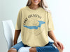 Yellow t-shirt with Lake Crescent Washington map and compass graphic.