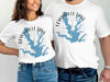 White t-shirts featuring a blue Lewisville Lake map with compass rose graphic and text.