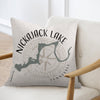 Vickajack Lake Tennessee map design on a textured throw pillow.