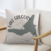 Pillow with Lake Gregory outline map, compass rose, and California text.
