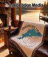Woven blanket with American Lake, Washington map and compass design.