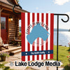 Garden flag with red and white stripes, featuring "Little Turtle Lake" and "The Smith Family".