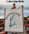 Woven blanket featuring Smithville Lake Missouri map with compass design.