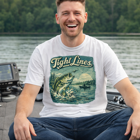 Tight Lines Fishing Graphic T-Shirt | Bass Fishing at the Lake Retro Design
