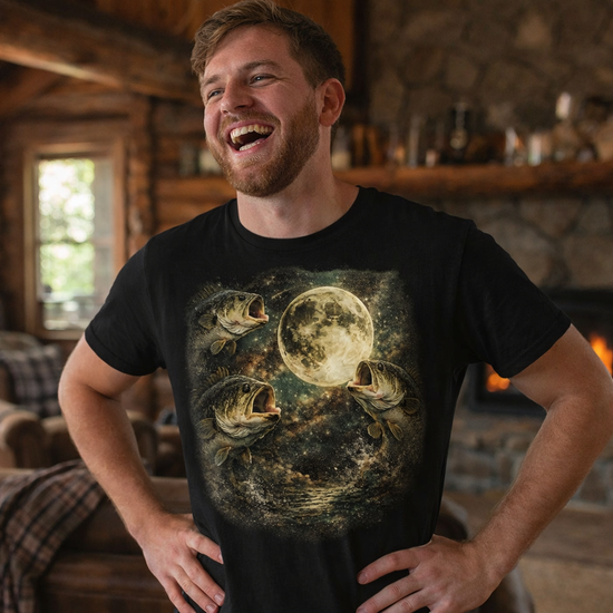 Bass Fishing Moon Wolf Pack Howl at the Moon Night Spawn SOFT Shirt, Retro Largemouth Fish Tee, Angler Fishing Gift