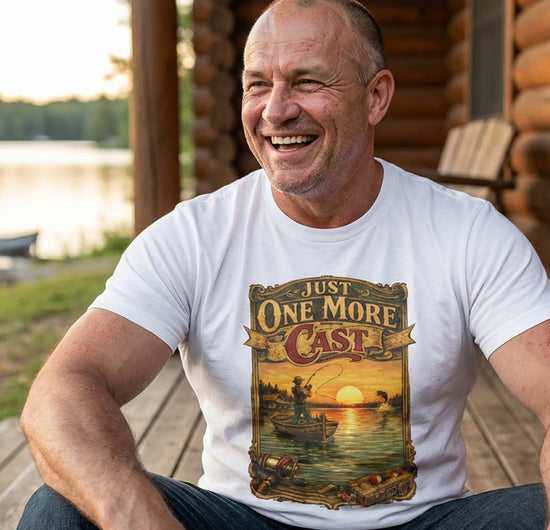 Just One More Cast Funny Fishing T-Shirt | Vintage Retro Design for Anglers and Fisherman