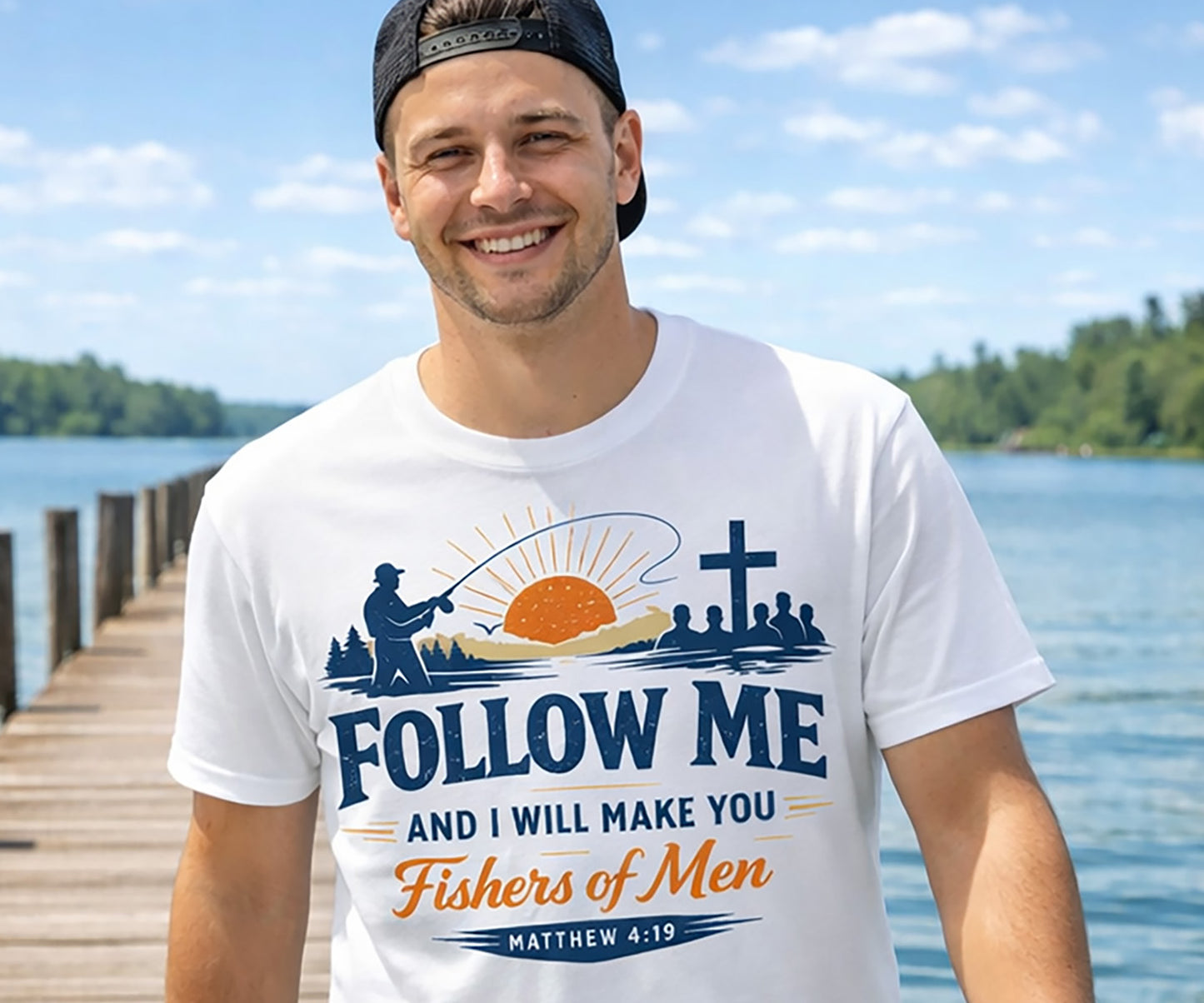 Follow Me Fishers of Men T-Shirt | Christian Fishing Faith Tee Scripture Bible Verse Gift Shirt
