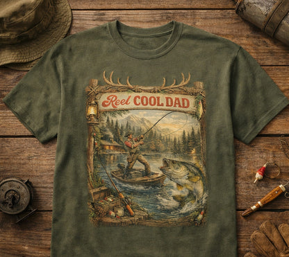 Fishing Shirt Real Reel Cool Dad Joke T-Shirt | Antique Bass Fishing Lake Life Angler Sports Fisherman Gift