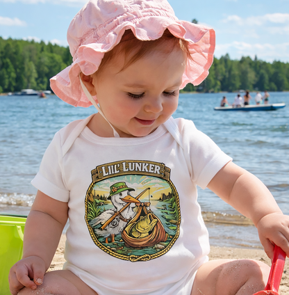 Baby Bass Fishing Lil Lunker Baby Shower BodySuit Jumper Infant Bodysuit | Baby Boy Girl Stork Delivery New Baby Gift