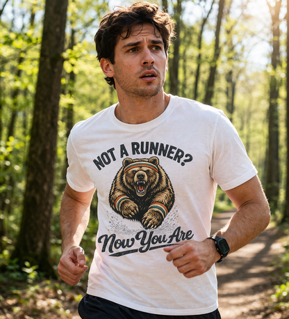 Running Shirt Kodiak Bear Not a Runner Now You Are Tee | Funny Tee for 5k and 10k Races | Walking Aerobics Workout Shirt