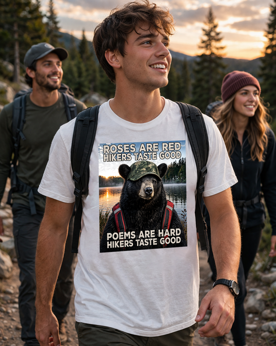Hikers Taste Good Grizzly Bear Shirt | Hiking Tee Humor for Camping and Weekend Adventures
