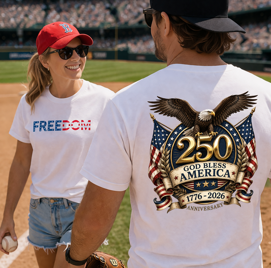 USA 250th Anniversary FREEDOM Shirt | Front and Back Design | Patriotic Fourth of July featuring Bald Eagle American Flag Shirt