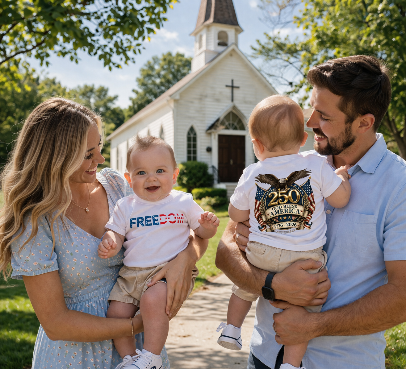 USA Infant Tee 250th Anniversary FREEDOM Baby Shirt | Front and Back Design | Patriotic Fourth July Bald Eagle American Flag