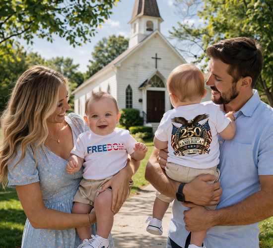 USA Infant Tee 250th Anniversary FREEDOM Baby Shirt | Front and Back Design | Patriotic Fourth July Bald Eagle American Flag