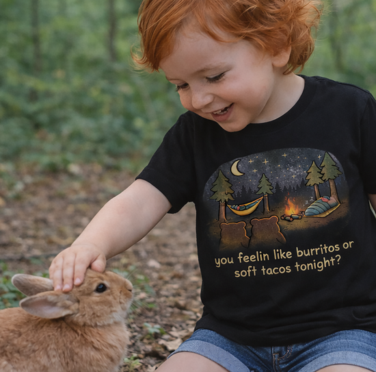 Campfire Bears Humor Baby Toddler Shirt, People in Sleeping Bags are Bear Burritos and Tacos Joke, Camping Smores Shirt