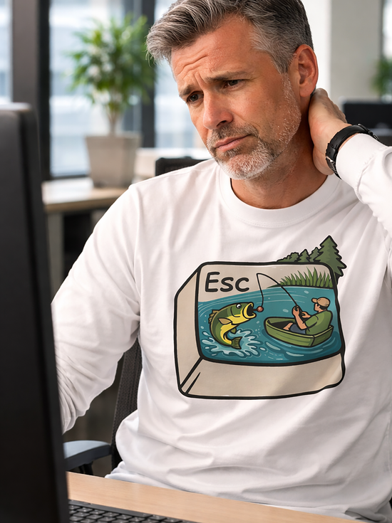 Escape Key Fishing Long Sleeve Shirt, Bass Fishing Graphic Tee, Angler Gift Shirt, Outdoors Lake Camping Tee, Fisherman Humor