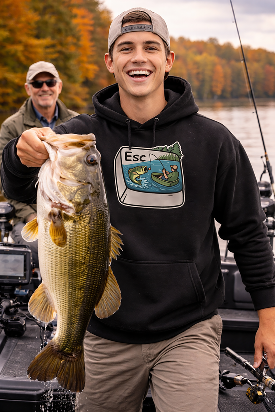 Escape Key Bass Fishing Hoodie, Jon Boat Graphic Tee, Angler Gift Shirt, Outdoors Lake Camping Tee, Fisherman Humor