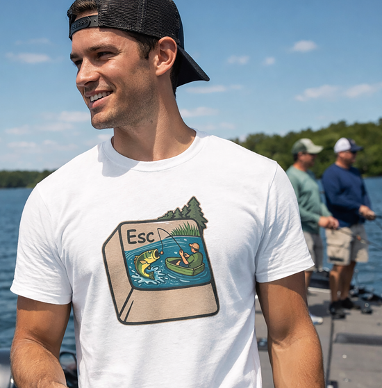 Escape Key Fishing T-Shirt, Bass Fishing Graphic Tee, Angler Gift Shirt, Outdoors Lake Camping Tee, Fisherman Humor