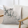Falls Lake map on a pillow with a compass rose and "North Carolina".