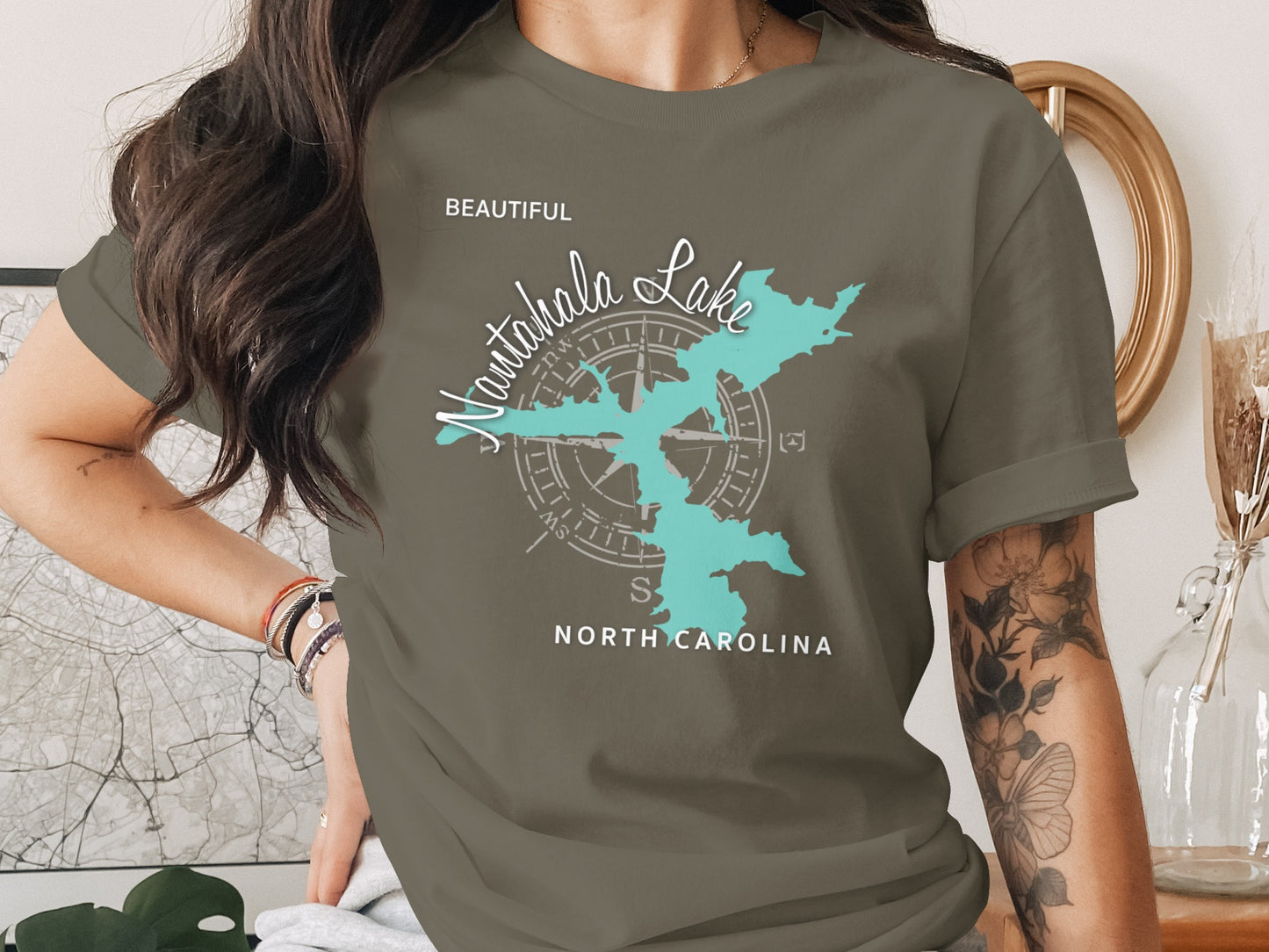 Nantahala Lake, North Carolina graphic on a t-shirt.