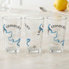 Three clear glasses with "Lake Granbury" text and a compass rose map design.