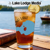 Glass of iced tea with lemon, "Mono Lake" graphic, and lake background.