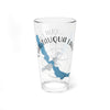 Clear glass with blue Chautauqua Lake map and compass graphic.