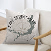Pillow with Lake Springfield Missouri map and compass rose design.