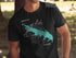 Black t-shirt with a teal map of Grapevine Lake and compass rose.