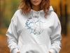 White hoodie with Boone Lake Tennessee map graphic and compass rose design.