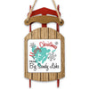 Wooden sled ornament with "Merry Christmas FROM Big Sandy Lake" and a blue map graphic.