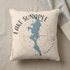 Light beige pillow with Lake Sunapee map and compass design.