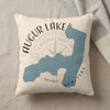 Augur Lake New York map pillow with compass rose and text.