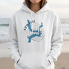 White hoodie with Kaw Lake Oklahoma map graphic and compass rose.