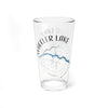 Clear glass pint glass with "Wheeler Lake" and Alabama map design.