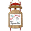 Sled ornament with "Merry Christmas FROM Highland Lakes" text, snowflakes, and lake outlines.