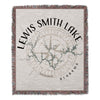 Woven throw blanket with Lewis Smith Lake map and compass design.